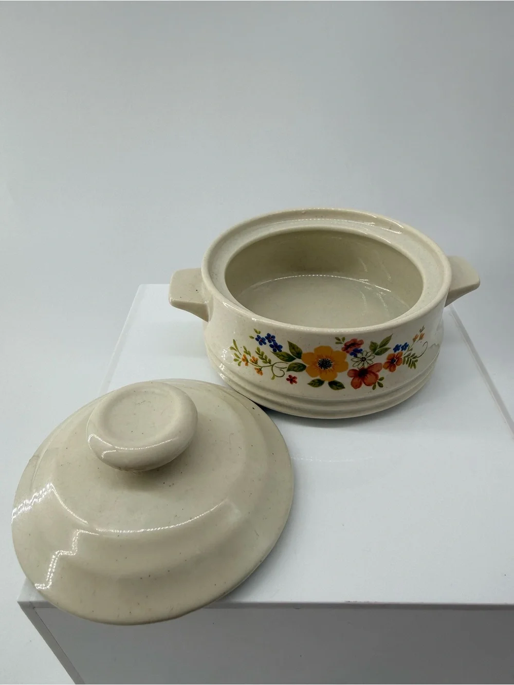 Cream Floral Ceramic Casserole with Lid - Decorative Serveware